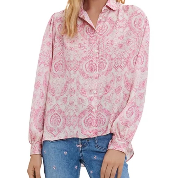 Maje Pink and White Long Sleeve Button Down Shirt - Picture 1 of 5